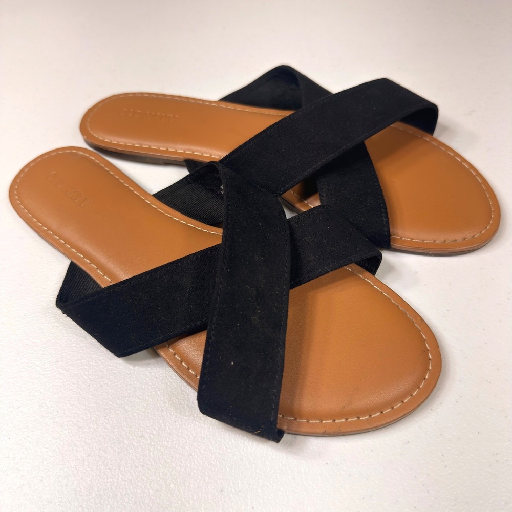 Old Navy Women's Cross Strap Slide Sandals Flat Slip On Blackjack Black Size 8
